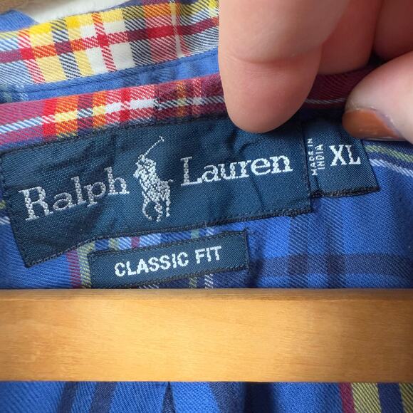 Vintage 90s Ralph Lauren Men Plaid Button Down Shirt XL Plaid Preppy Classic Fit - Picture 6 of 7